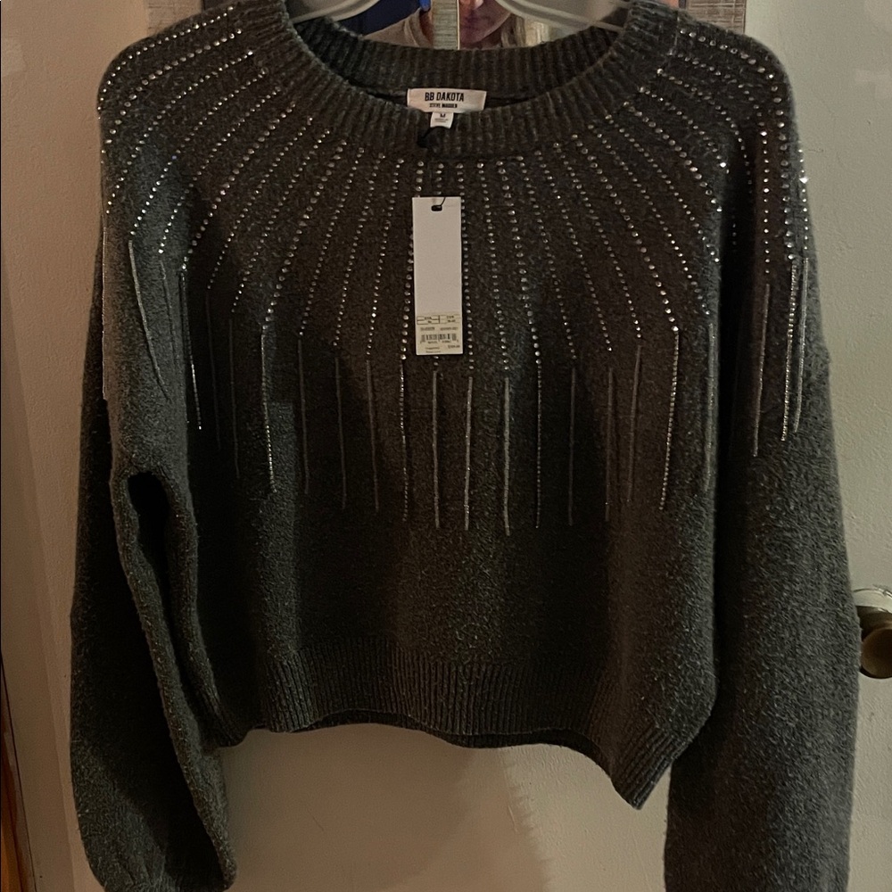 BB Dakota by Steve Madden  Gray Sweater with Metallic Accents